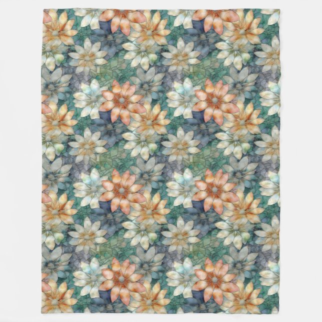 Couverture Polaire Pêche blanc bleu vert Floral (Devant)