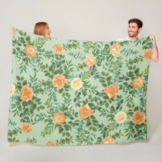 Couverture Polaire Pêche et vert clair pivoine et Rose Floral Mariage