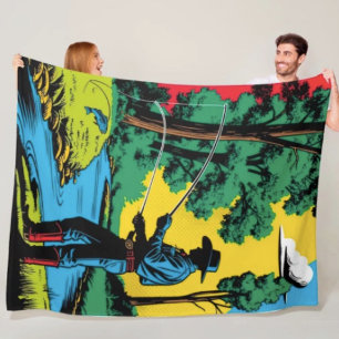 Couverture Polaire Pêcheur Cowboy sur la Rive de la Rivière  Plaid en