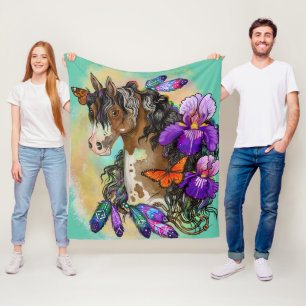 Couverture Polaire Peindre Cheval Mustang avec Iris et papillons