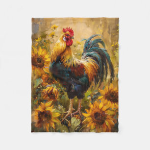 Couverture Polaire Peinture à l'huile de coq et de tournesol