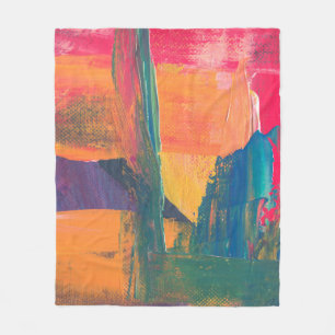Couverture Polaire Peinture abstraite verte, jaune et rouge