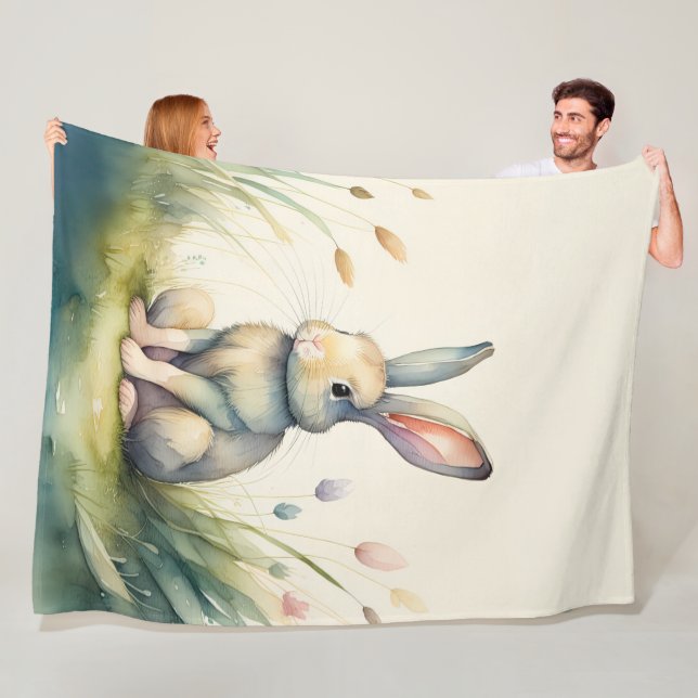 Couverture Polaire Peinture aquarelle de lapin lapin (En situation)