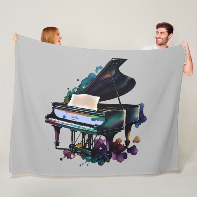 Couverture Polaire Peinture aquarelle Grand Piano (En situation)