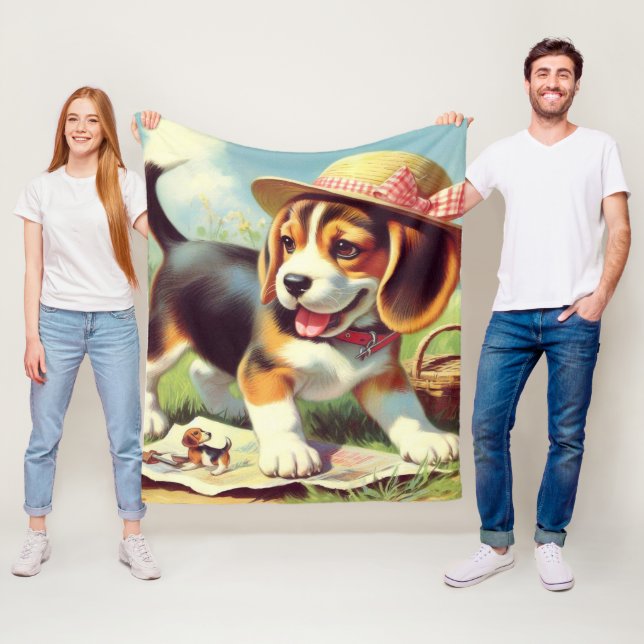Couverture Polaire Peinture Beagle sur chiot (En situation)