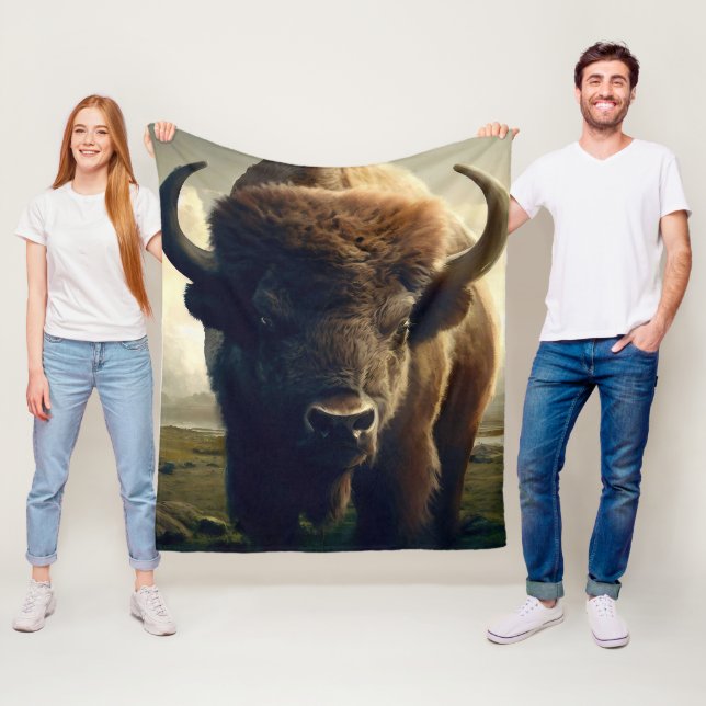 Couverture Polaire Peinture de bison (En situation)