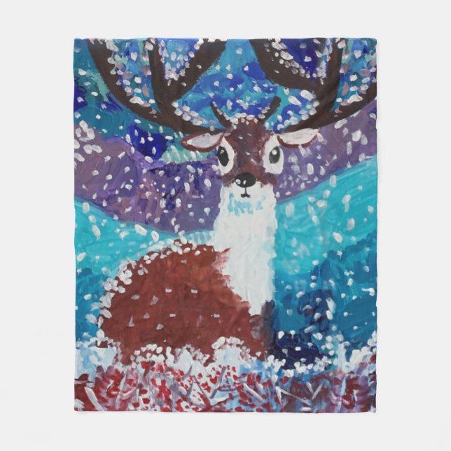 Couverture Polaire Peinture de cerfs (Devant)