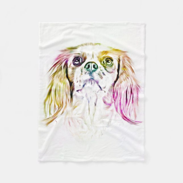 Couverture Polaire Peinture de chien espagnol du roi Charles Cavalier (Devant)