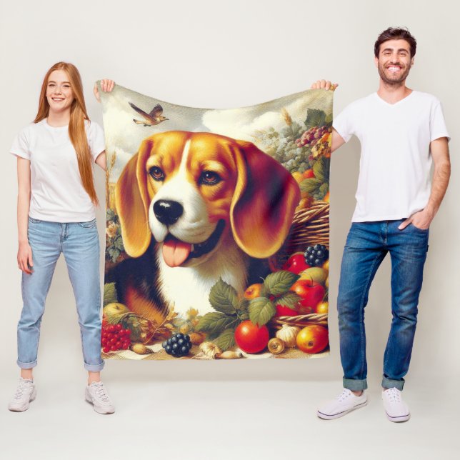 Couverture Polaire Peinture de chiot Beagle vintage (En situation)