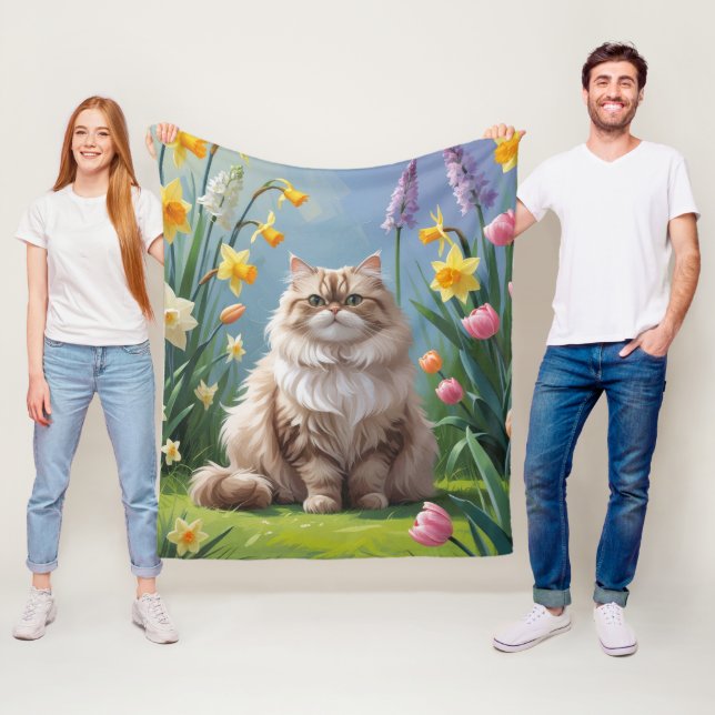 Couverture Polaire Peinture de fleurs printanières de chat persan (En situation)