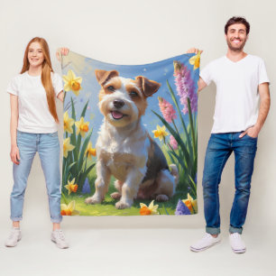 Couverture Polaire Peinture de fleurs printanières de chien Biewer Te