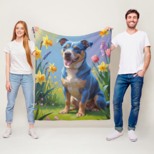 Couverture Polaire Peinture de fleurs printanières de chien Blue Heel