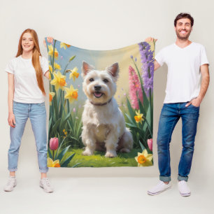 Couverture Polaire Peinture de fleurs printanières de chien Terrier C