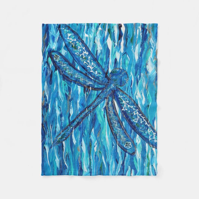 Couverture Polaire Peinture de libellules bleues (Devant)