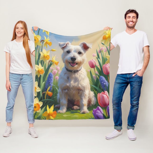 Couverture Polaire Peinture de printemps de chien de Terrier Wirefox (En situation)