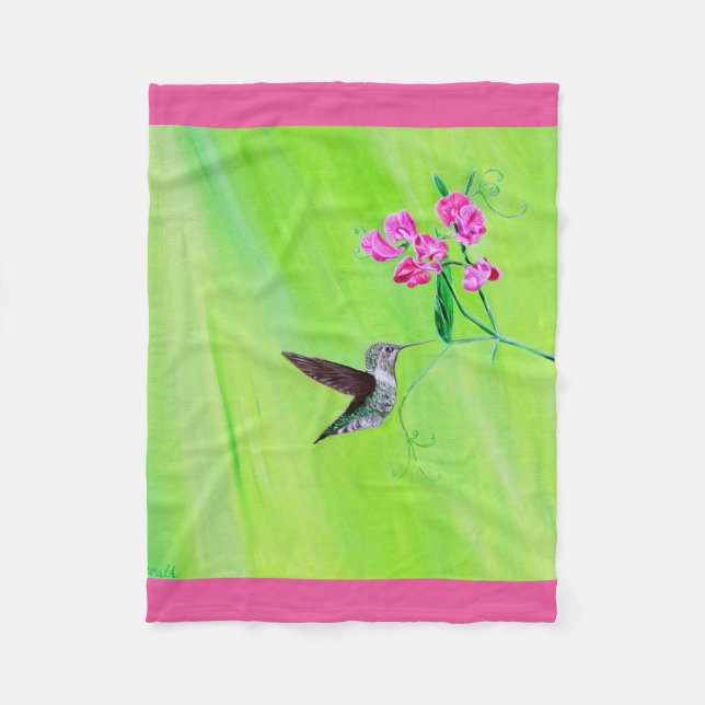 Couverture Polaire Peinture des colibris et des petits pois (Devant)