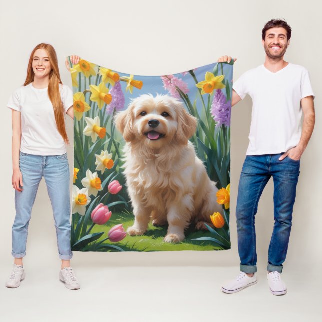Couverture Polaire Peinture des fleurs de printemps de chien de Coton (En situation)