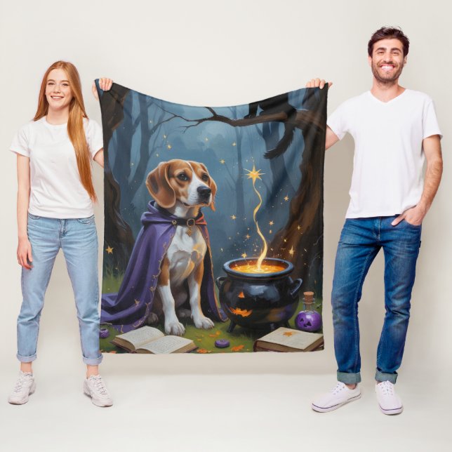 Couverture Polaire Peinture d'Halloween de chien beagle (En situation)