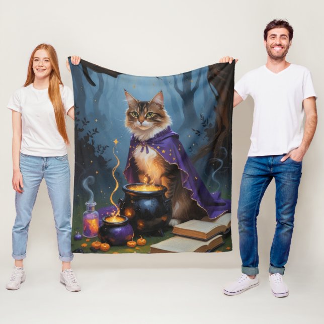 Couverture Polaire Peinture d'Halloween en chats abyssiniques (En situation)