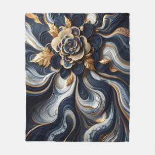 Couverture Polaire Peinture en marbre bleu marine et or Abstrait