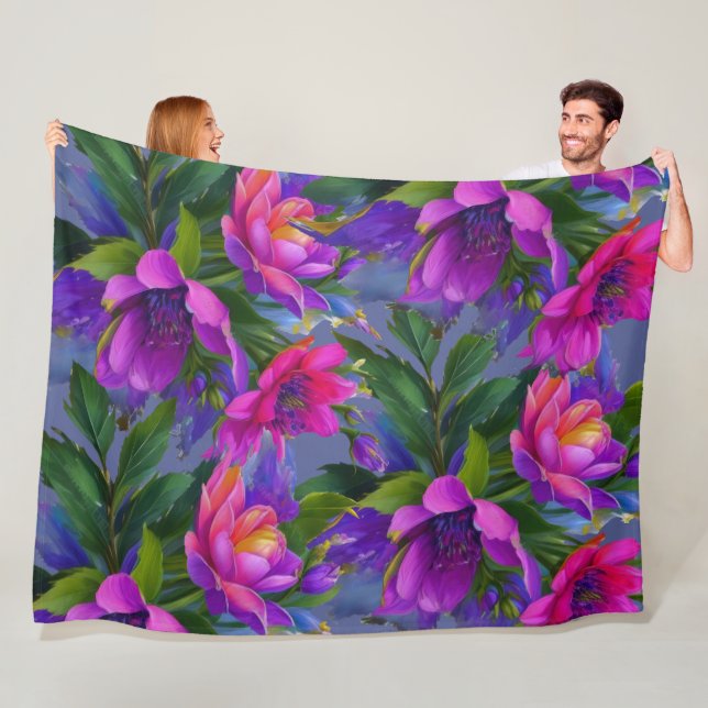 Couverture Polaire Peinture Fleurs tropicales Couleurs vives (En situation)