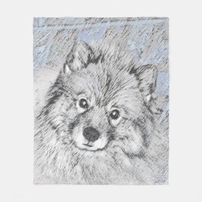 Couverture Polaire Peinture Keeshond Beth - Joli art original chien (Devant)