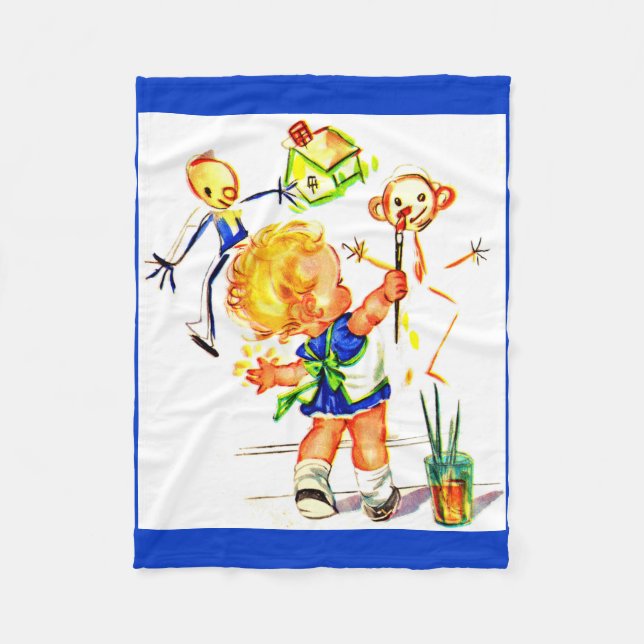 Couverture Polaire peinture mignonne de petite fille sur le mur (Devant)