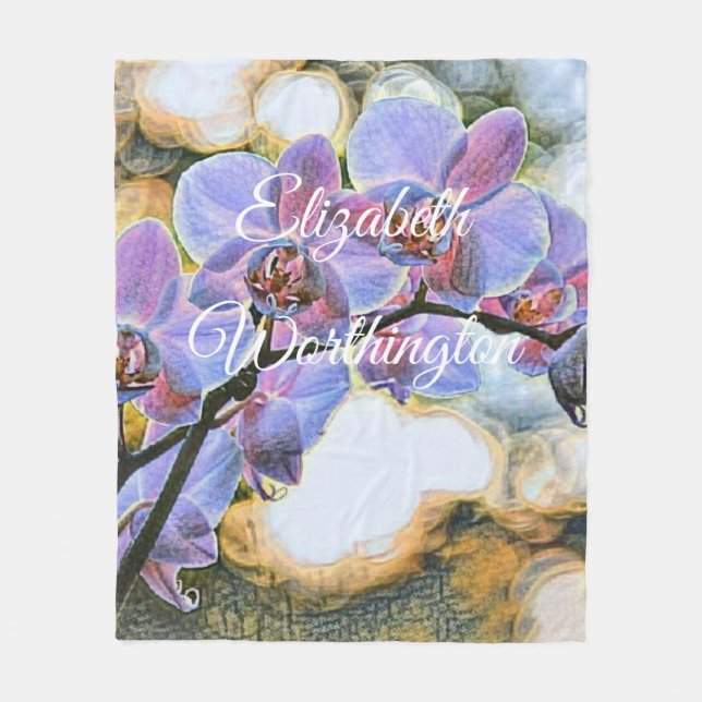 Couverture Polaire Peinture moderne violet bleu orchidée Fleurs (Devant)