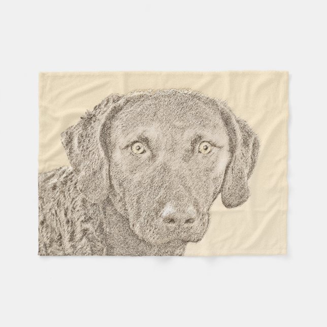 Couverture Polaire Peinture originale de chien par Retriever de Chesa (Devant (Horizontal))