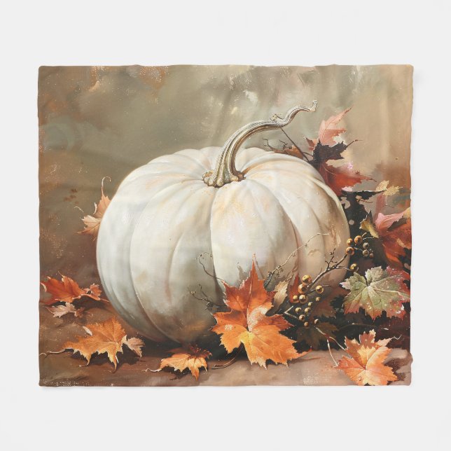 Couverture Polaire Peinture Rustique Citrouille blanche (Devant (Horizontal))