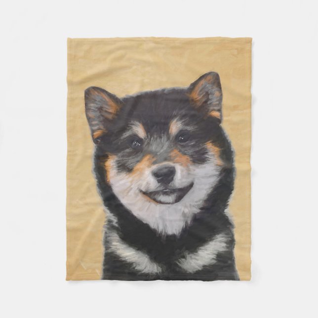 Couverture Polaire Peinture Shiba Inu (Noir et Tan) - Art Chien (Devant)