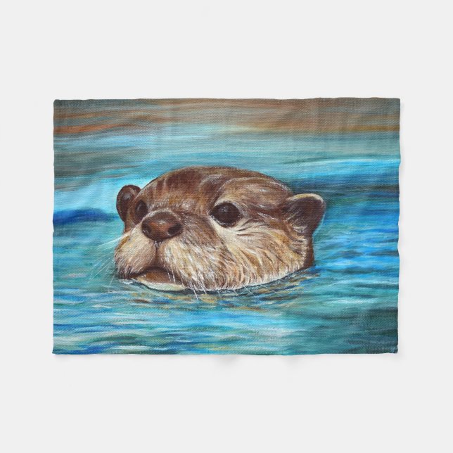 Couverture Polaire Peinture sur la loutre de rivière (Devant (Horizontal))