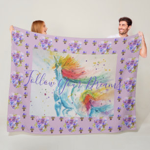 Couverture Polaire Peinture Unicorne Rêves d'art violet Blanche polai