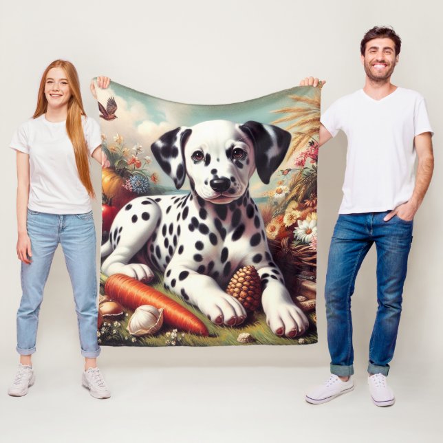 Couverture Polaire Peinture vintage dalmate (En situation)