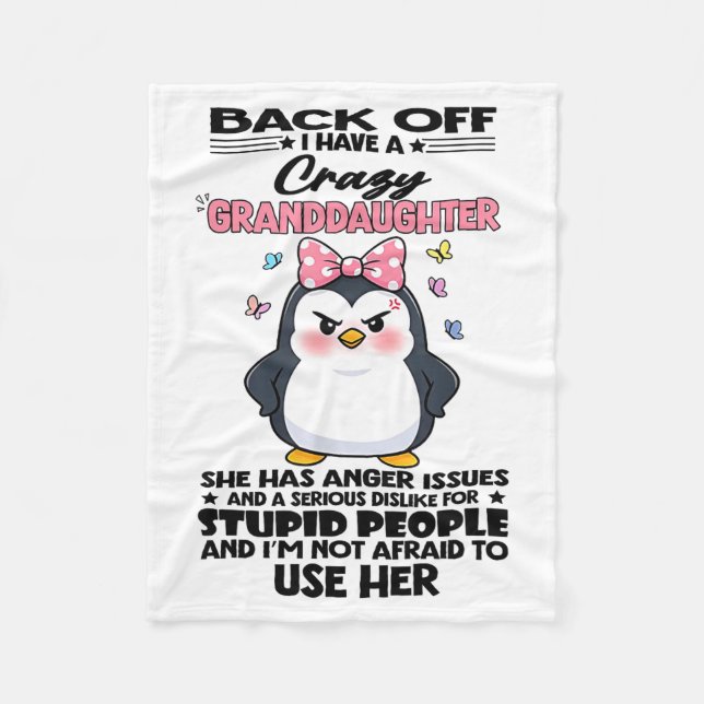 Couverture Polaire Penguin Back Off I Have A Crazy Granddaughter She  (Devant)