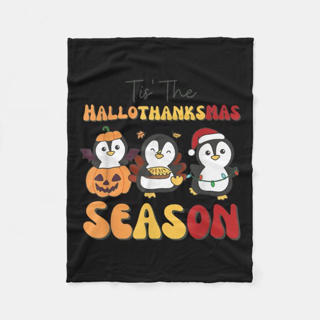Couverture Polaire Penguin Christmas Halloween Tis' The Hallothanksma (Devant)
