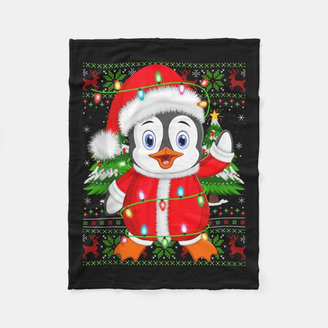 Couverture Polaire Penguin Christmas Lights Santa Costume Ugly Xmas S (Devant)