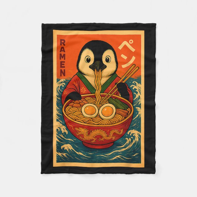 Couverture Polaire Penguin Eating Ramen Japanese Noodles Funny  (Devant)