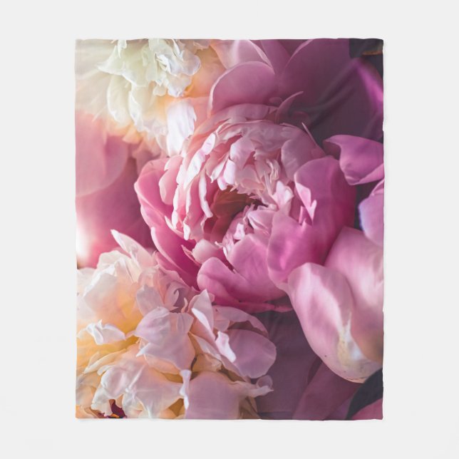 Couverture Polaire Peonies roses : Art Floral Luxueux. (Devant)
