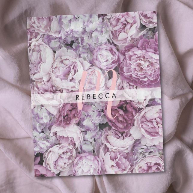 Couverture Polaire Peony Rose Floral Pink Script Monogramme (Peony Roses Floral Pink Script Monogram Fleece Blanket)