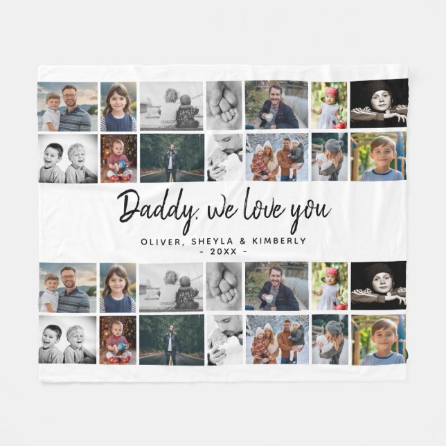Couverture Polaire Père avec enfants Famille Papa 14 Photo Collage (Devant (Horizontal))