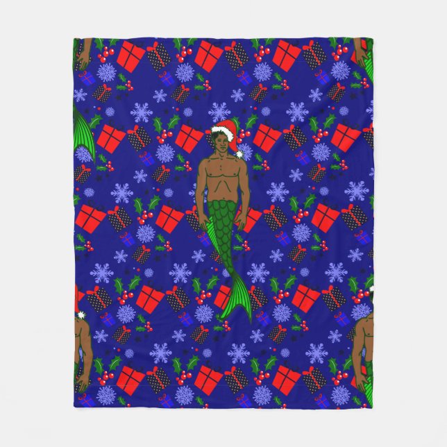 Couverture Polaire père Noël afro-merman noir vilain xmas mermaid cad (Devant)