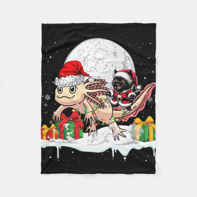 Couverture Polaire Père Noël Chat équitation Axolotl Propriétaire Noë (Devant)