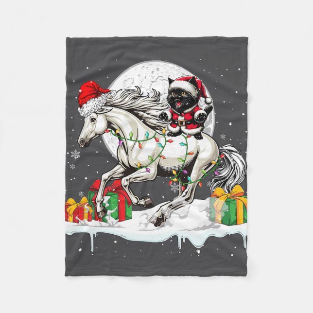 Couverture Polaire Père Noël Chat équitation Cheval Noël Propriétaire (Devant)