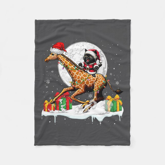 Couverture Polaire Père Noël Chat Riding Giraffe Propriétaire Noël En (Devant)