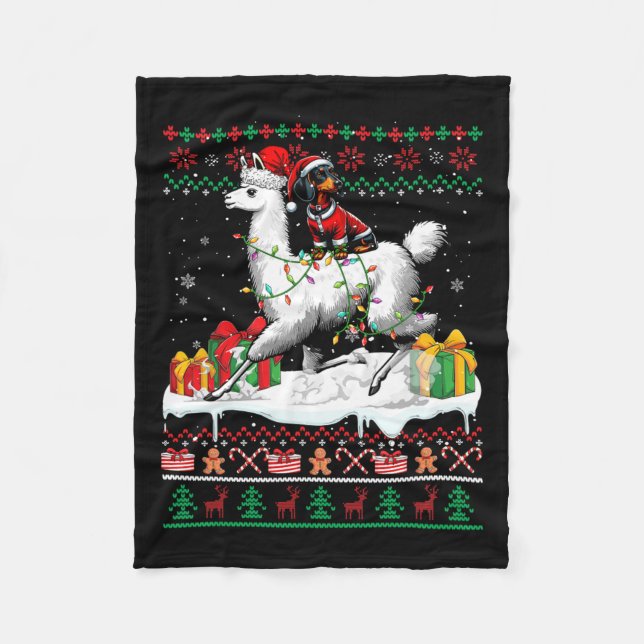 Couverture Polaire Père Noël Dachshund Riding Llama Sweater Lov (Devant)