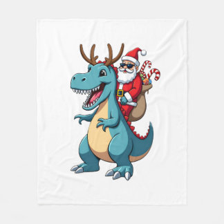 Couverture Polaire Père Noël de Noël à cheval sur un dinosaure cerf X