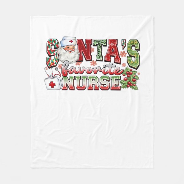 Couverture Polaire Père Noël Infirmière Favorite, Joyeuse Infirmière, (Devant)
