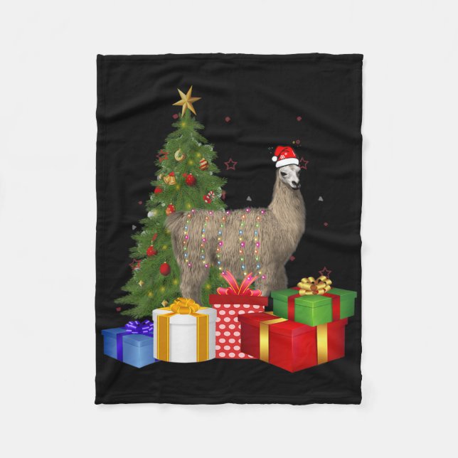 Couverture Polaire Père Noël Llama Arbre de Noël Avec Lumière Fantast (Devant)
