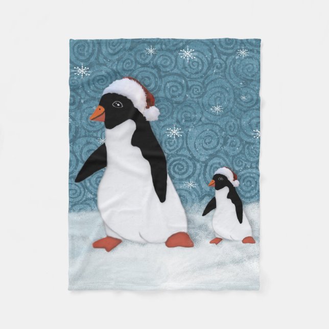 Couverture Polaire Père Noël Penguins Fleece Blanche (Devant)